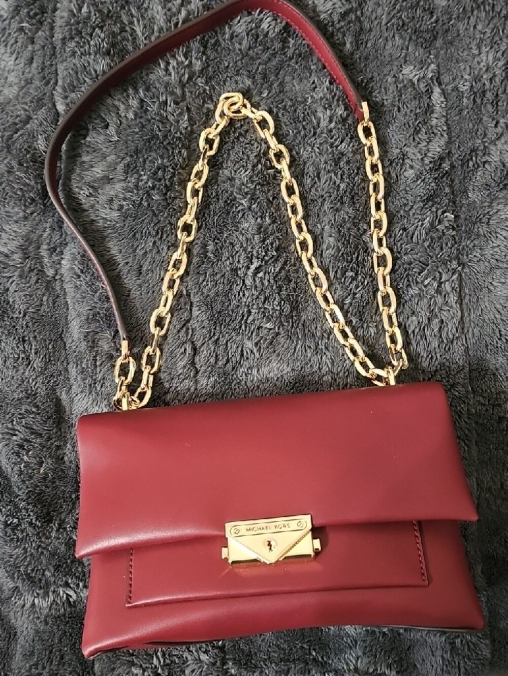 Michael Kors Burgundy Leather Crossbody with Gold Chain - Picture 2 of 5